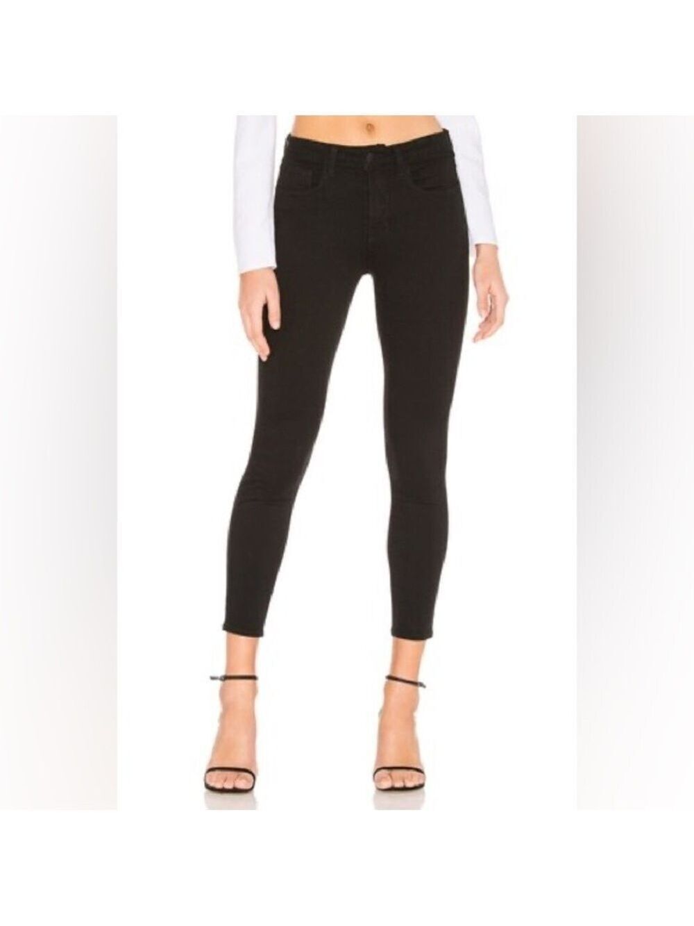L’AGENCE Margot High Rise Skinny Jean in Noir Size 26 Revolve